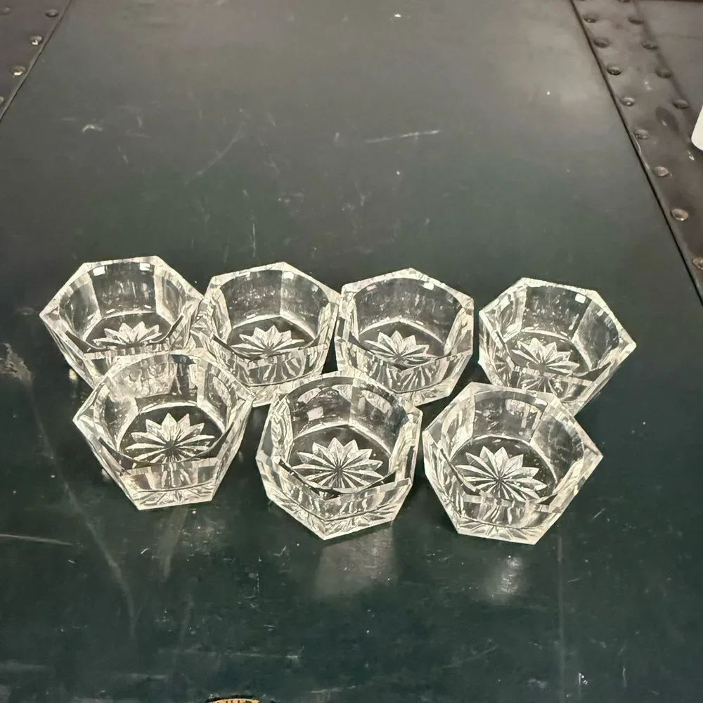 Set of 7 Ashleigh Bergman 1-1/2" Cut Glass Ring Dishes / Salt Cellars